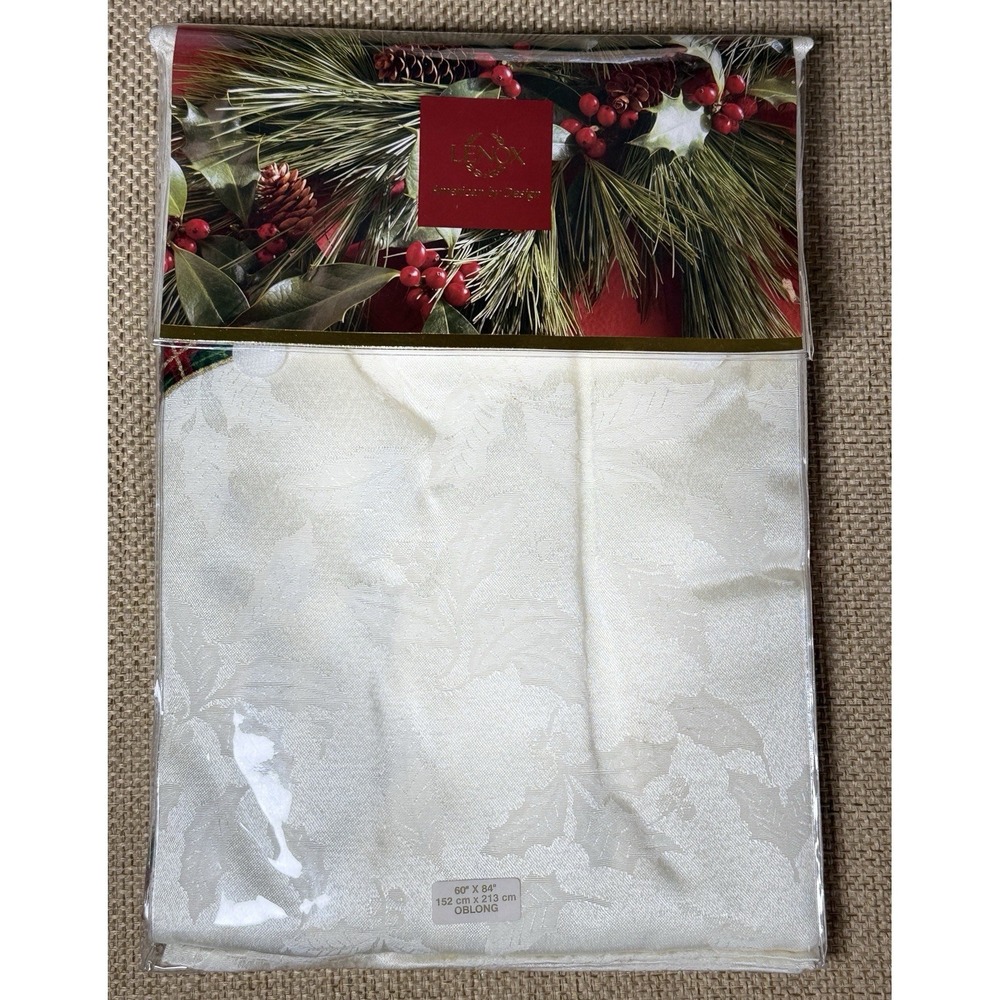 Lenox Holiday Nouveau Tablecloth 60x84" Oblong‎ Rectangle Christmas Holly Ribbon